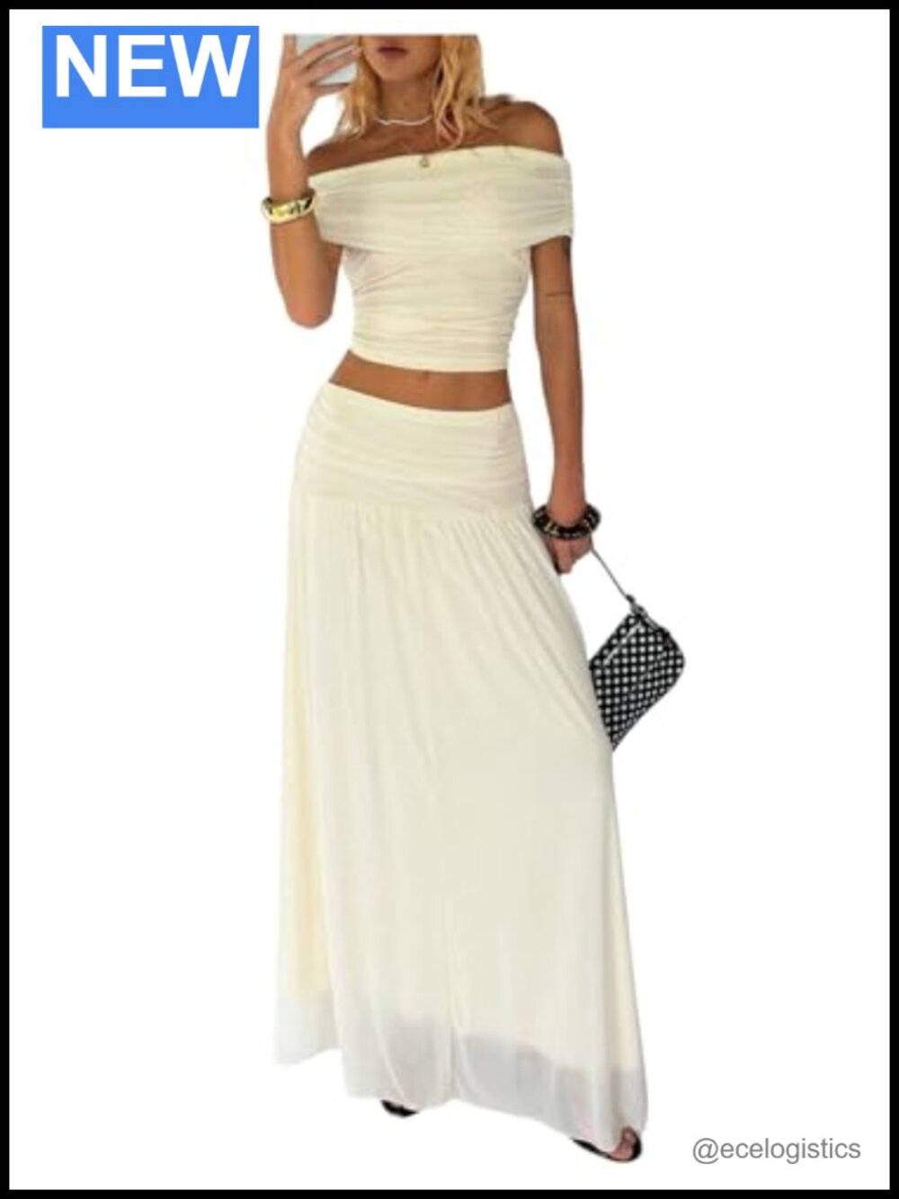 2 Piece Skirt Set Off Shoulder Top Maxi Skirt Beach Vacation Outfit